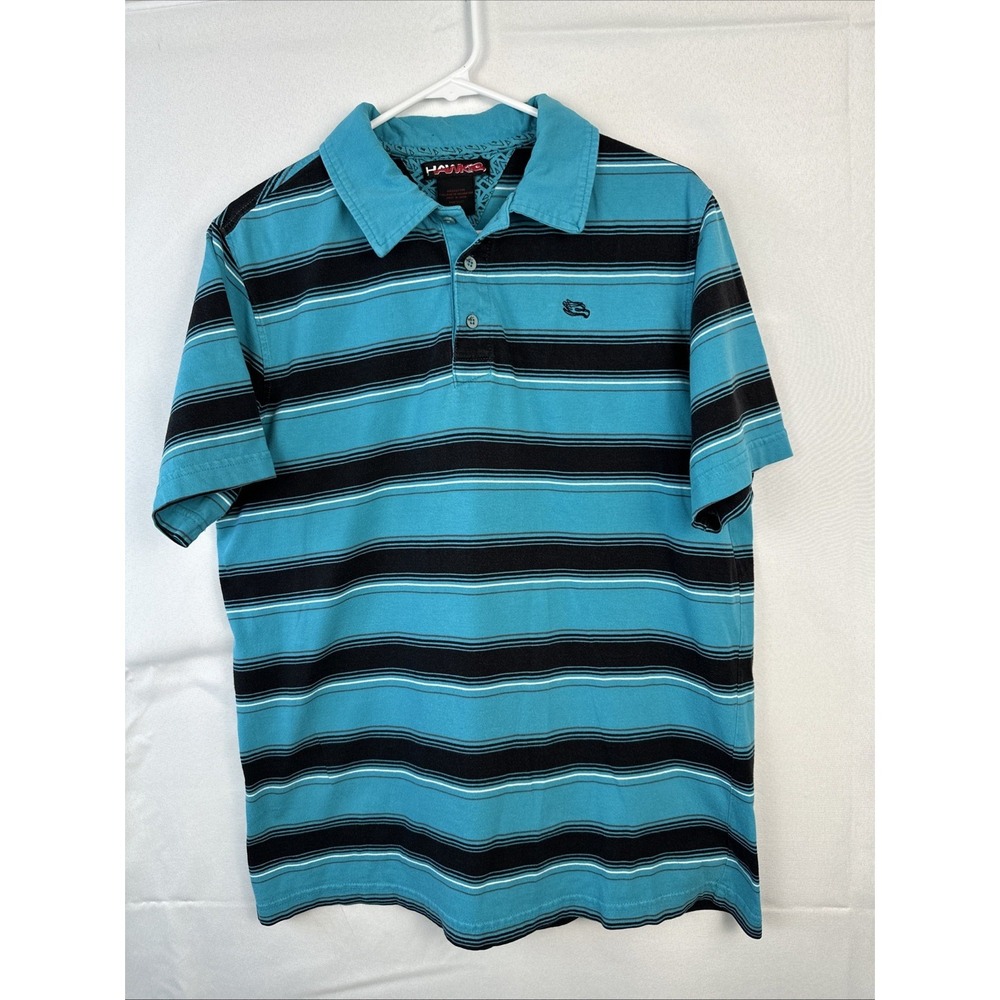 Tony Hawk Turquoise Black Striped Polo shirt Short Sleeve Men's Sz Large
